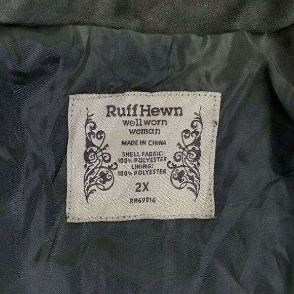 Ruff Hewn Green Faux Suede Bomber Style Zip Front Jacket Womens 2X Military - Picture 10 of 14